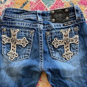 Miss Me Blue Jeans with Cross Embellishments - Straight Leg